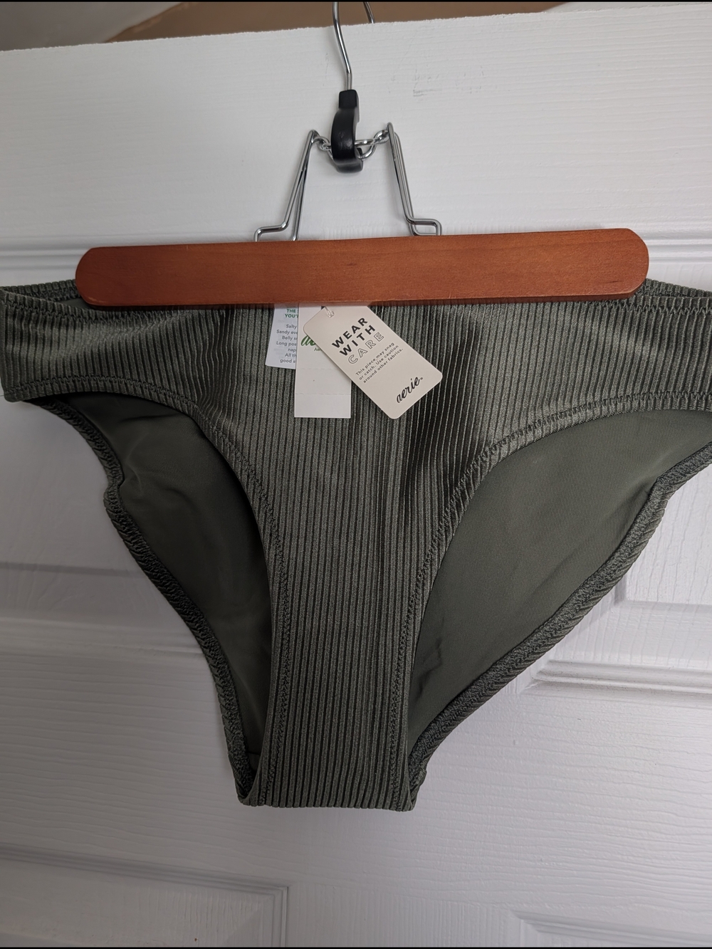 Aerie Ribbed High-Cut Bikini Bottoms — Olive Green